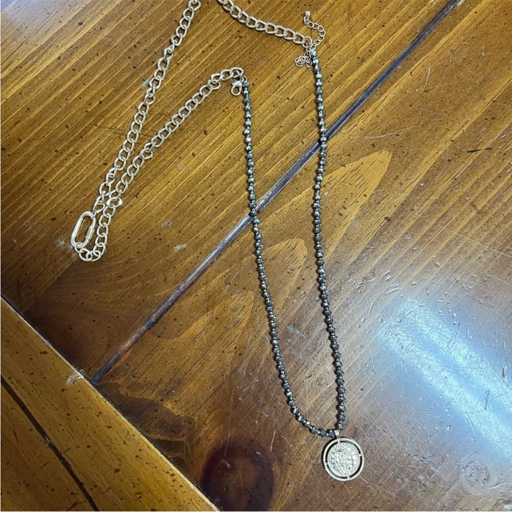 Mixed Chain & Dark Beaded Medallion Necklace | Adjustable Length
